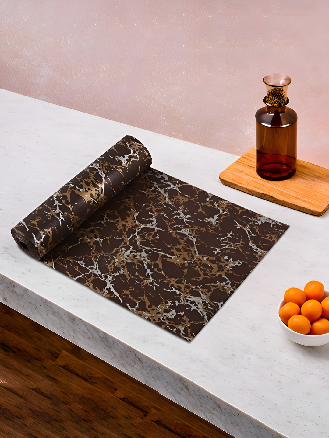 Myntra Elegant Homes Brown & Gold Printed Shelf Liner Organiser