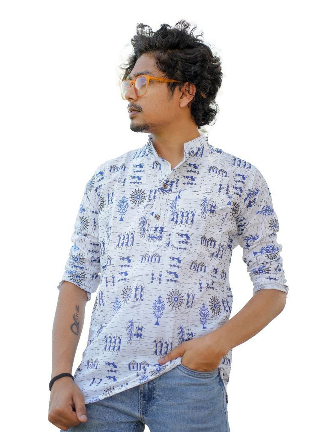 Tant Ghar Men Abstract Woven Design Daily Cotton Straight Kurta