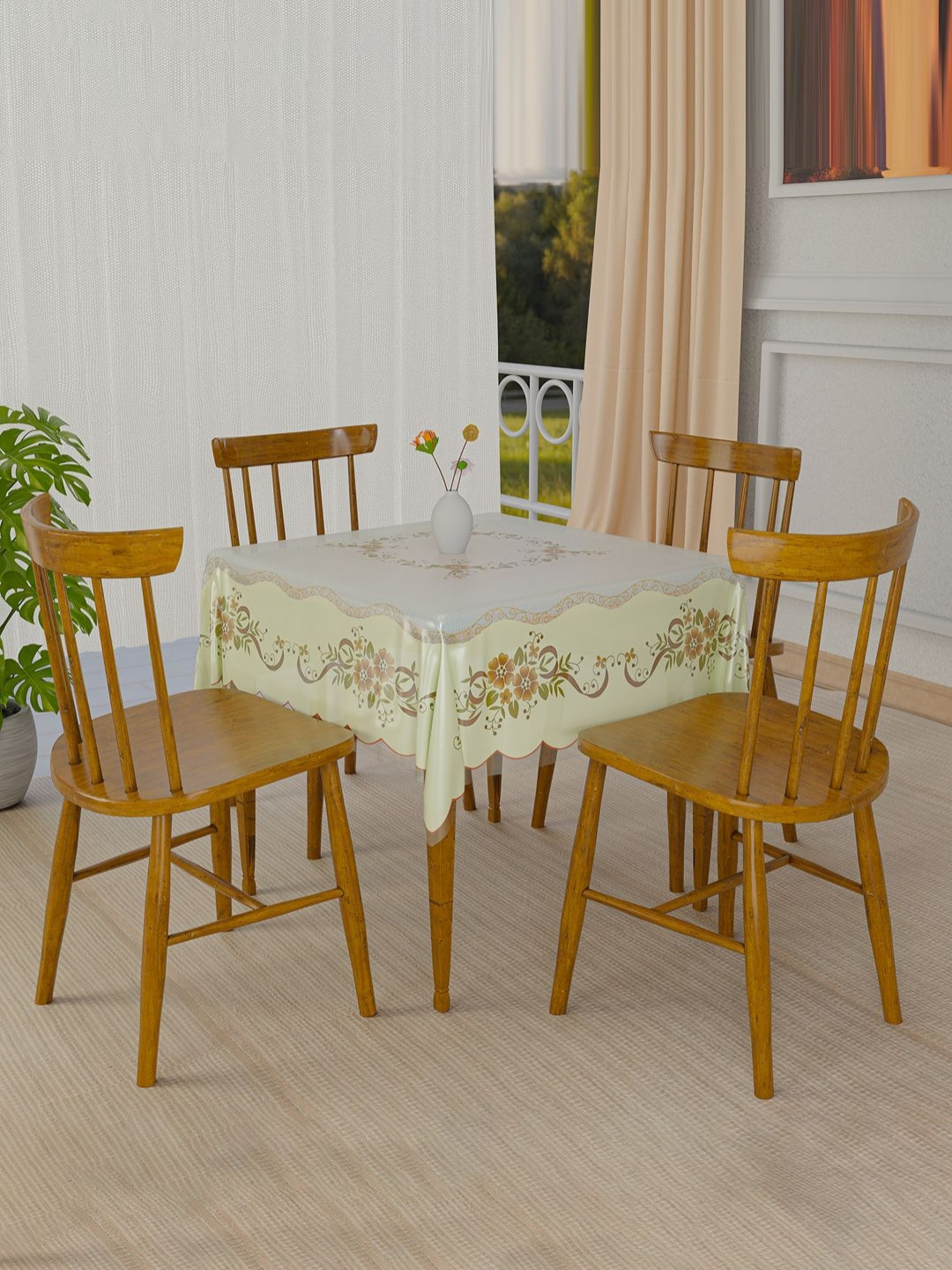 Myntra Elegant Homes White Floral Waterproof 4-Seater Table Cover