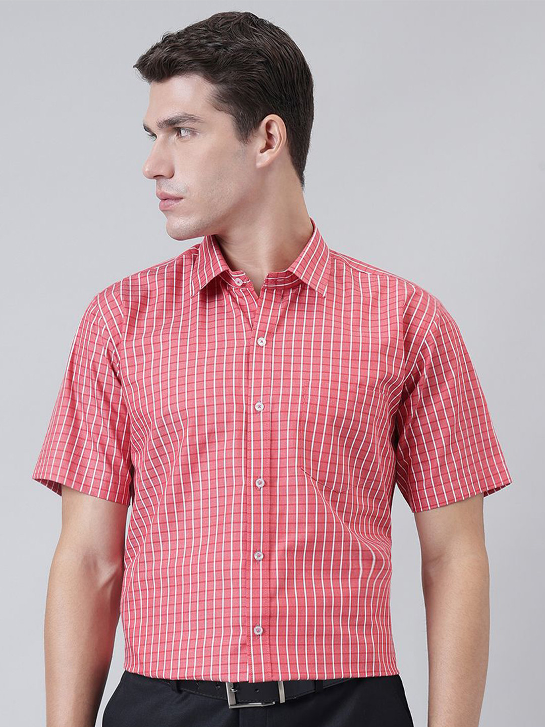 ACCOX Men Checked Spread Collar Cotton Formal Regular Fit Shirt