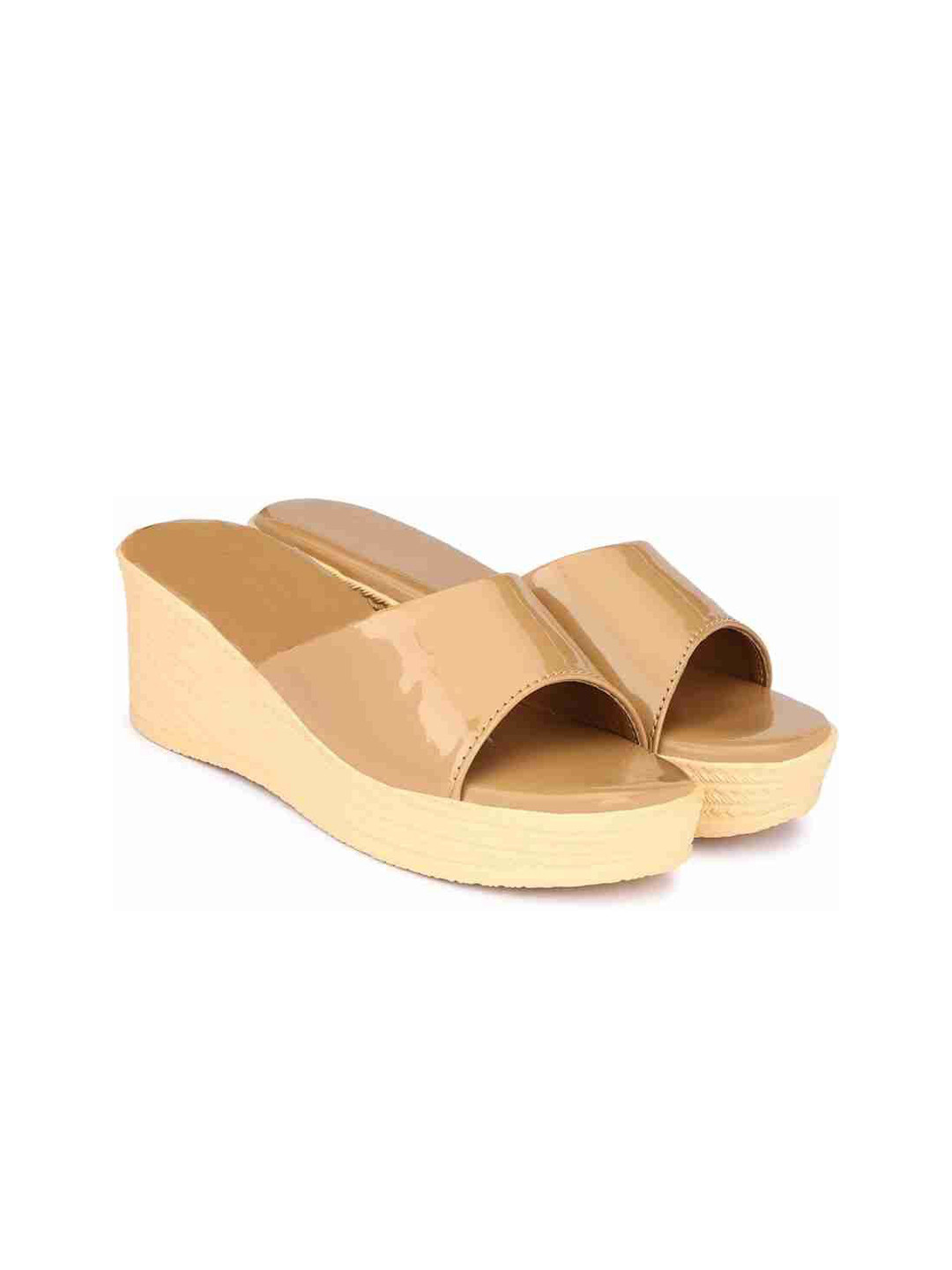 SHOE LAB Metallic Open Toe Wedge Heel Sandals