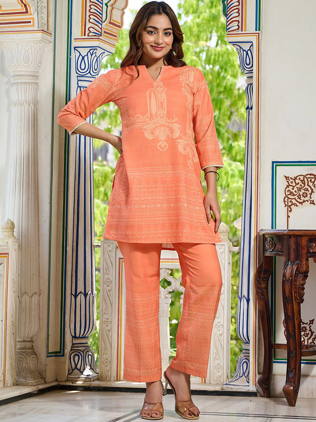 VIBE VISION Printed Top With Trousers Co-Ords