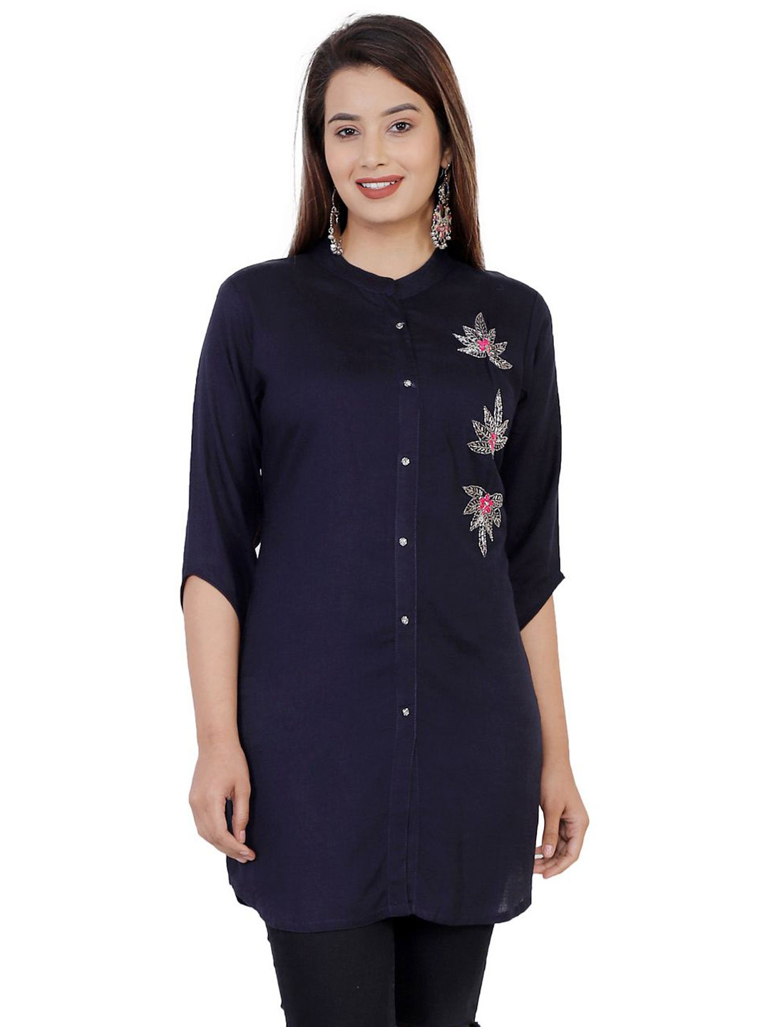 Jyoti Mandarin Ethnic Motifs Embellished Beads and Stones Straight Kurti