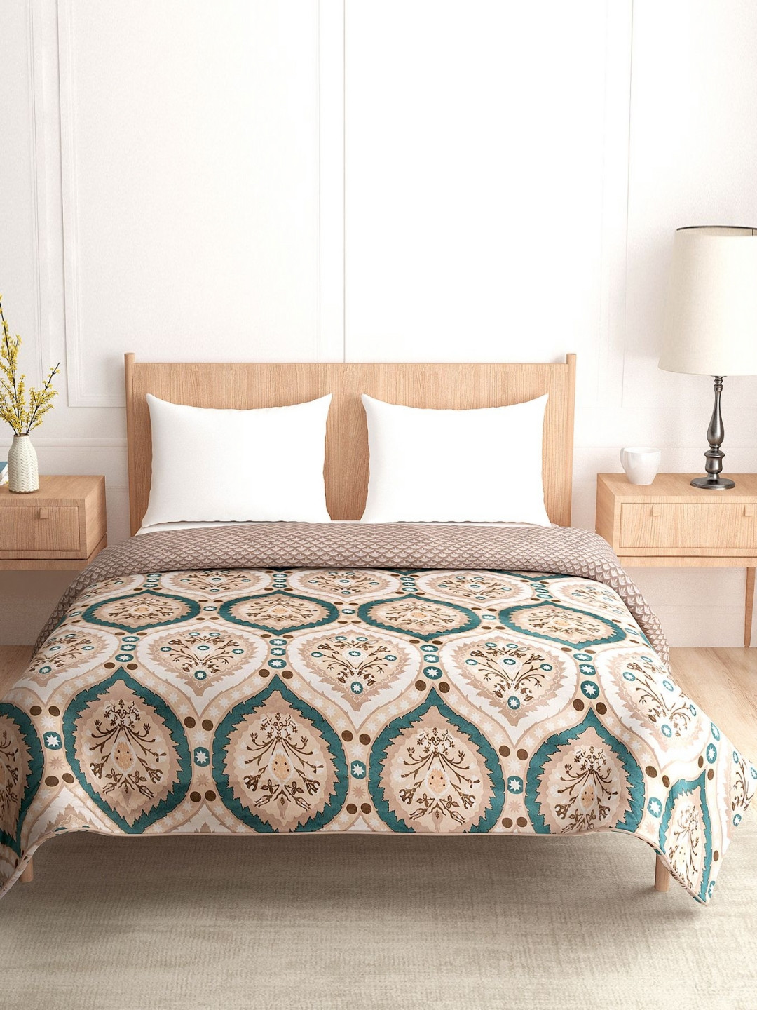 A Homes Grace Green Ethnic Motifs Microfiber AC Room 120 GSM Reversible Double Bed Dohar