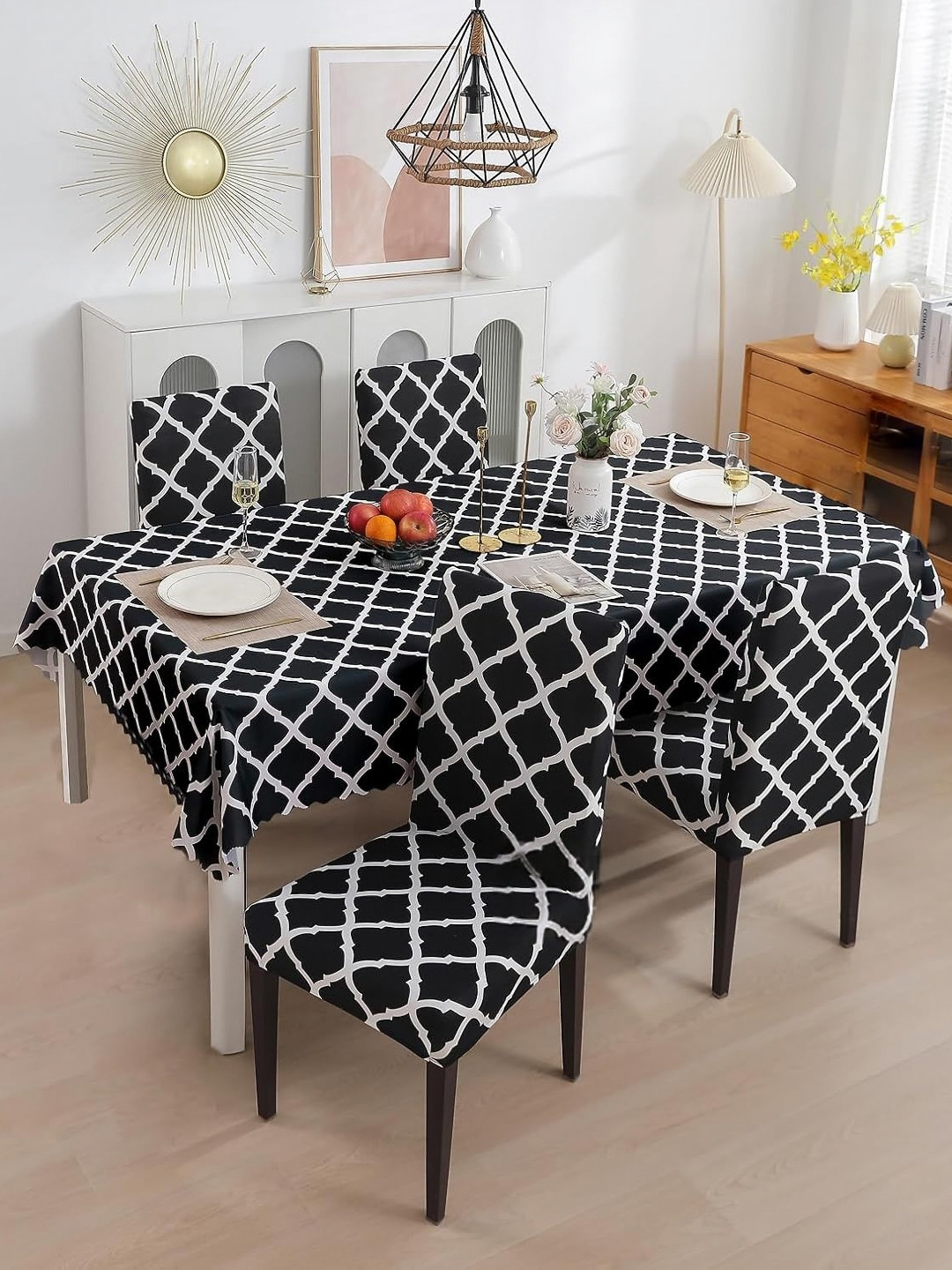 FAVRIA Set Of 5 Black & White Printed Table & Chair Covers