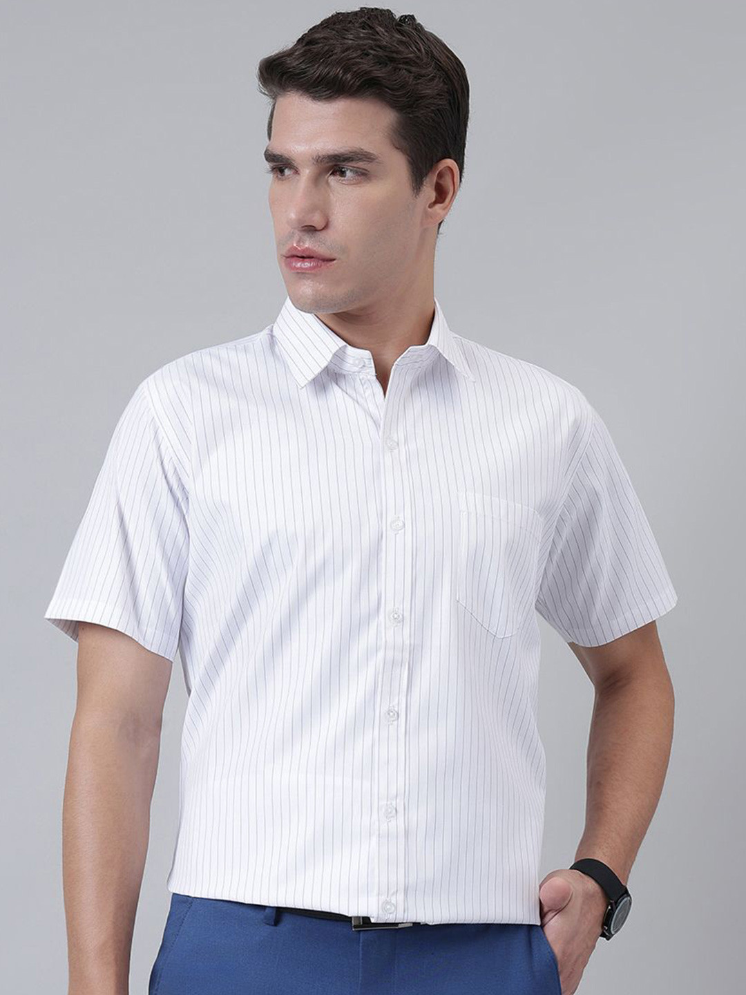 ACCOX Comfort Vertical Striped Short Sleeves Cotton Formal Shirt