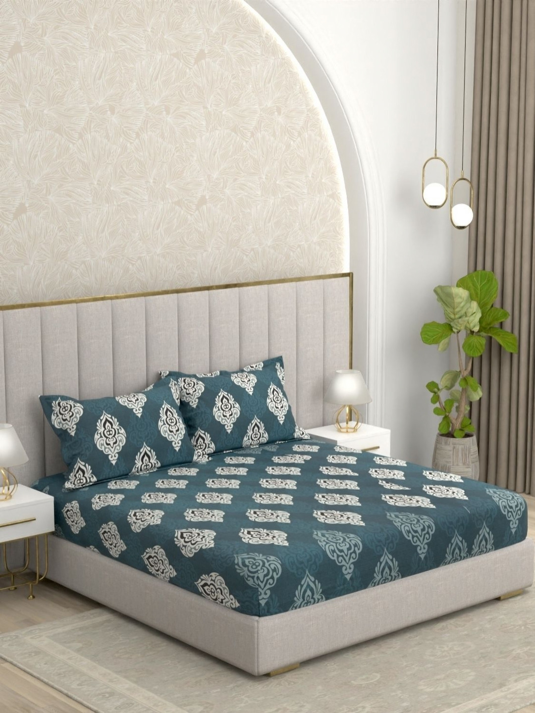 Pure Decor Passion Fur Green Ethnic Pure Cotton 260TC Double Queen Bedsheet Set-2.28mX2.5m