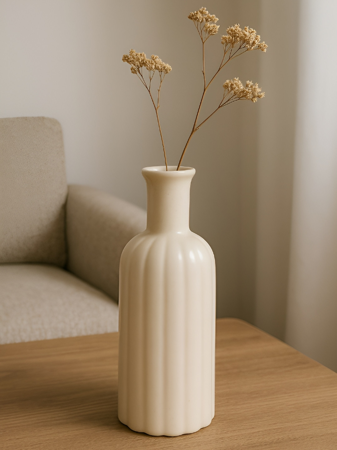 GLOBALLY INDIAN Deco Pillar Cream-Colored Textured Ceramic Flower Vase