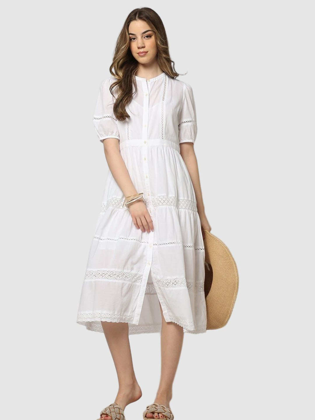 GAP Self Design Pure Cotton Slim Fit A-Line Dress With Camisole