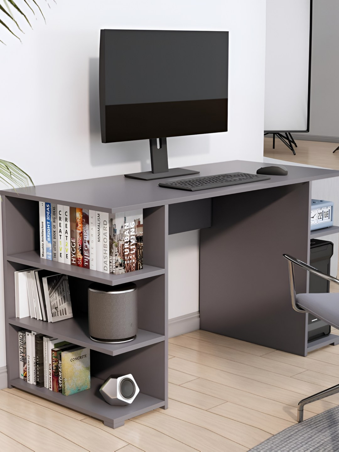 HEXA RED Grey Engineered Wood Study Table For Work From Home Students & Computer Table