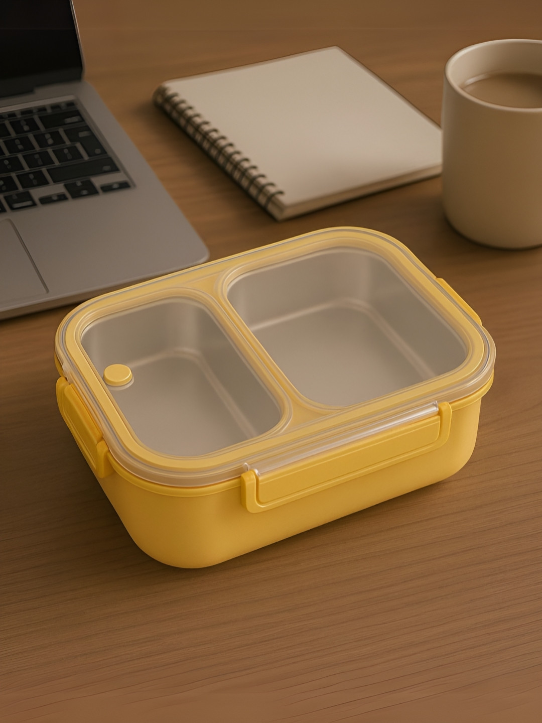 Myntra Elegant Homes Yellow Stainless Steel Dishwasher Safe Lunch Box 1000ML