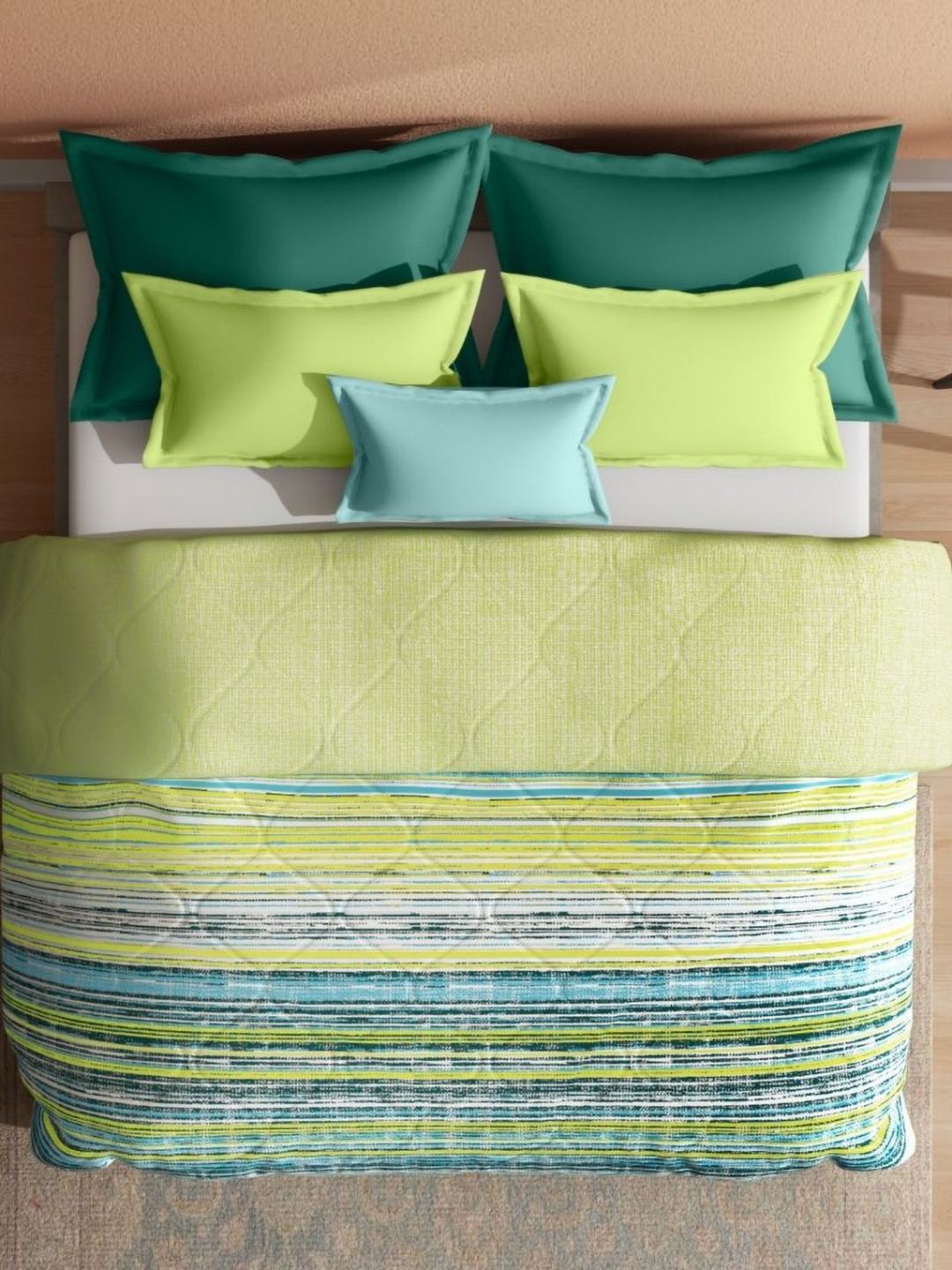 wakefit Green & Grey Striped Double Bed Comforter