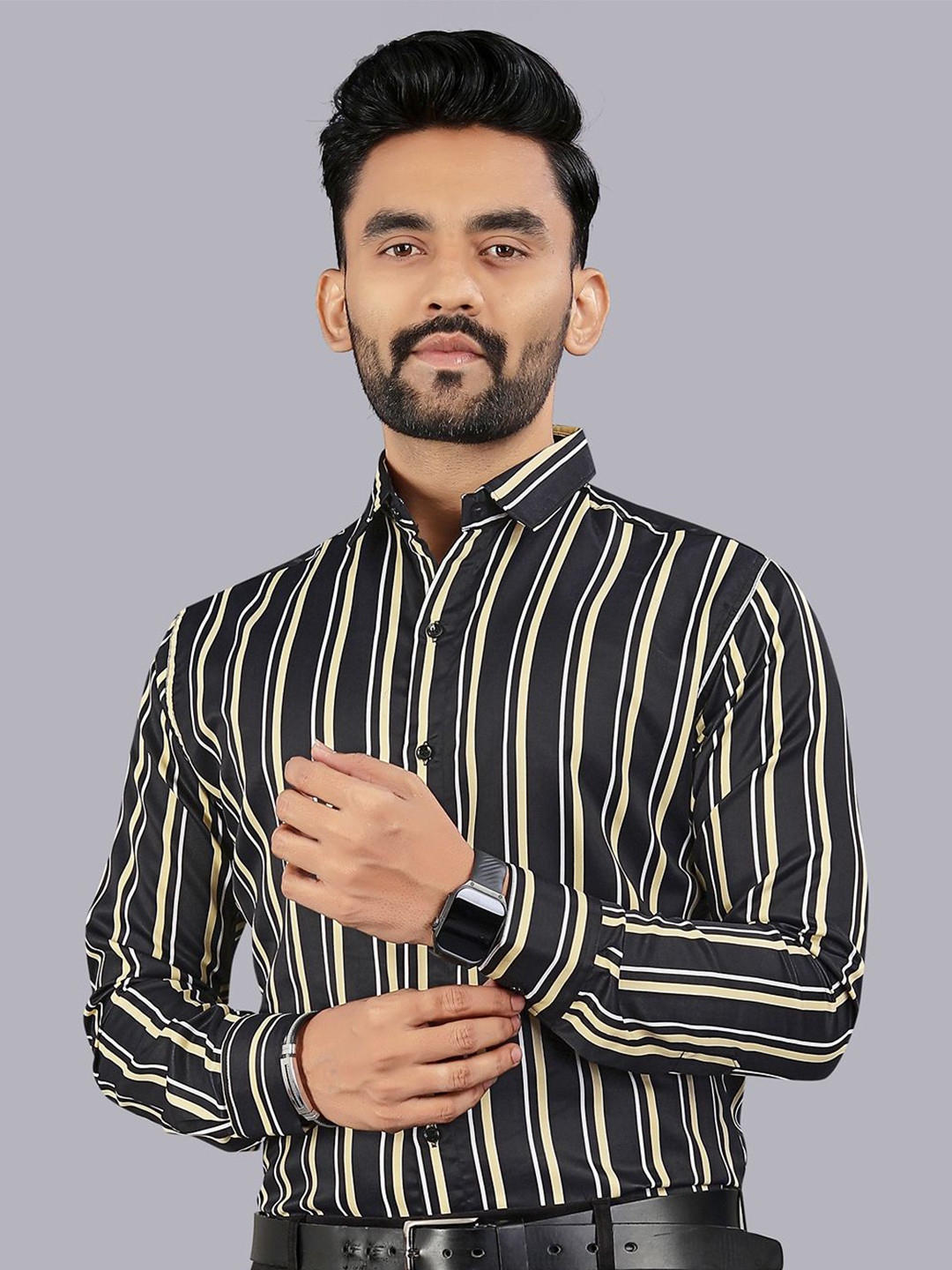 SOLSTICE Striped Satin Comfort Fit Party Shirt