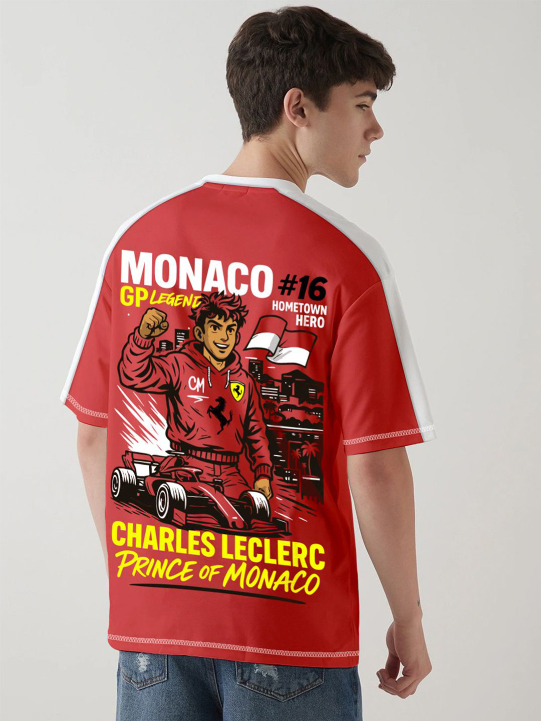 Crazymonk Oversized Price Of Monaco Graphic Printed Cotton T-Shirt