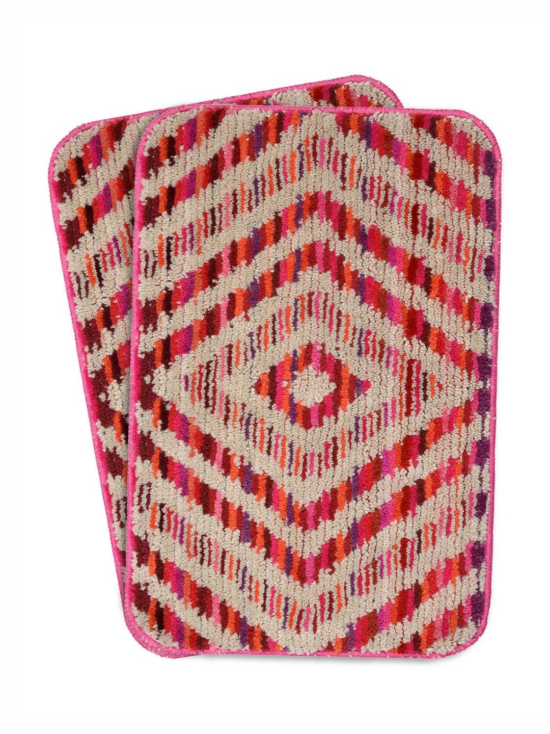 Saral Home 2Pcs Beige & Red Printed Anti-Skid Water-Absorbing Bath Rugs