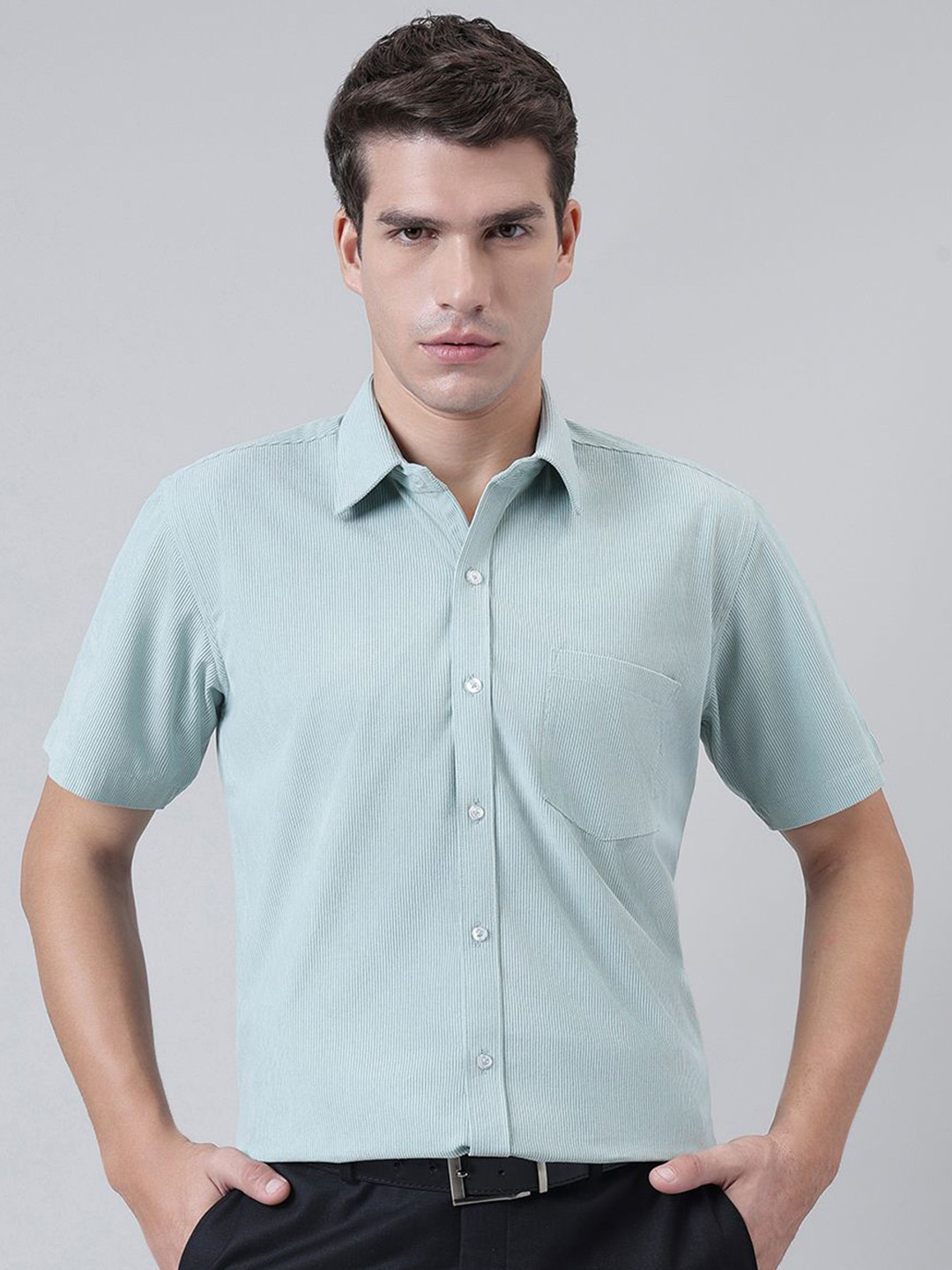 ACCOX Comfort Pin Striped Spread Collar Pure Cotton Formal Shirt