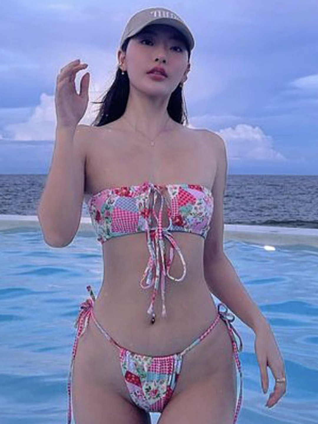 LULU & SKY Printed Halter Neck Top With Thong Briefs Swim Bikini Set
