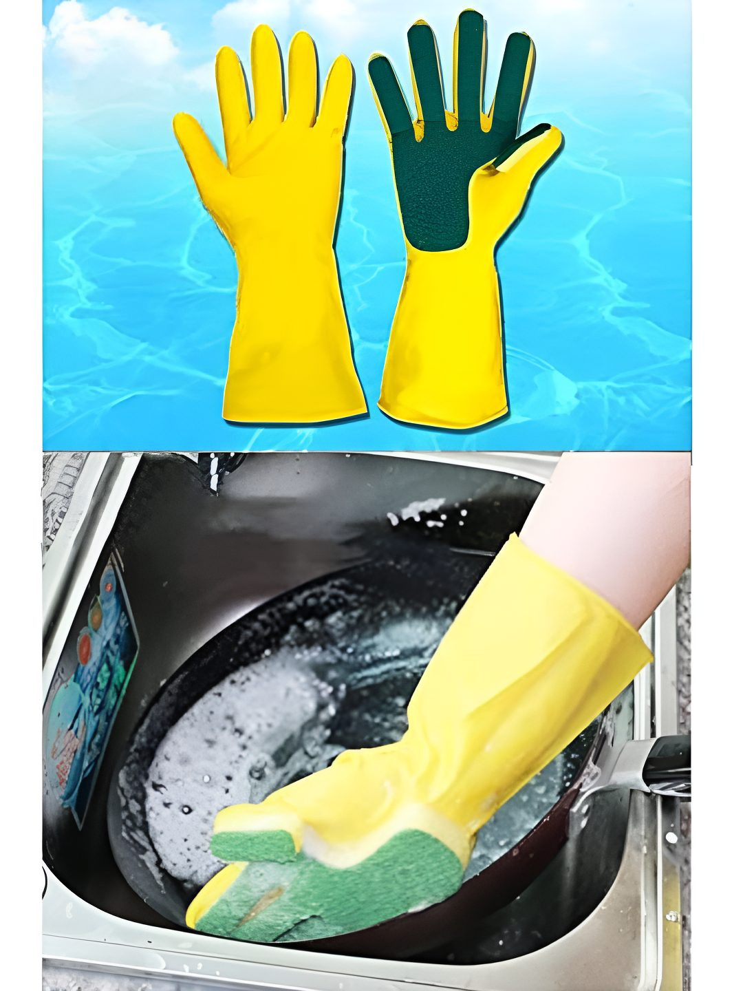 upkaranwale Yellow Water Proof Dishwasher Household Gloves With Scoring Pads