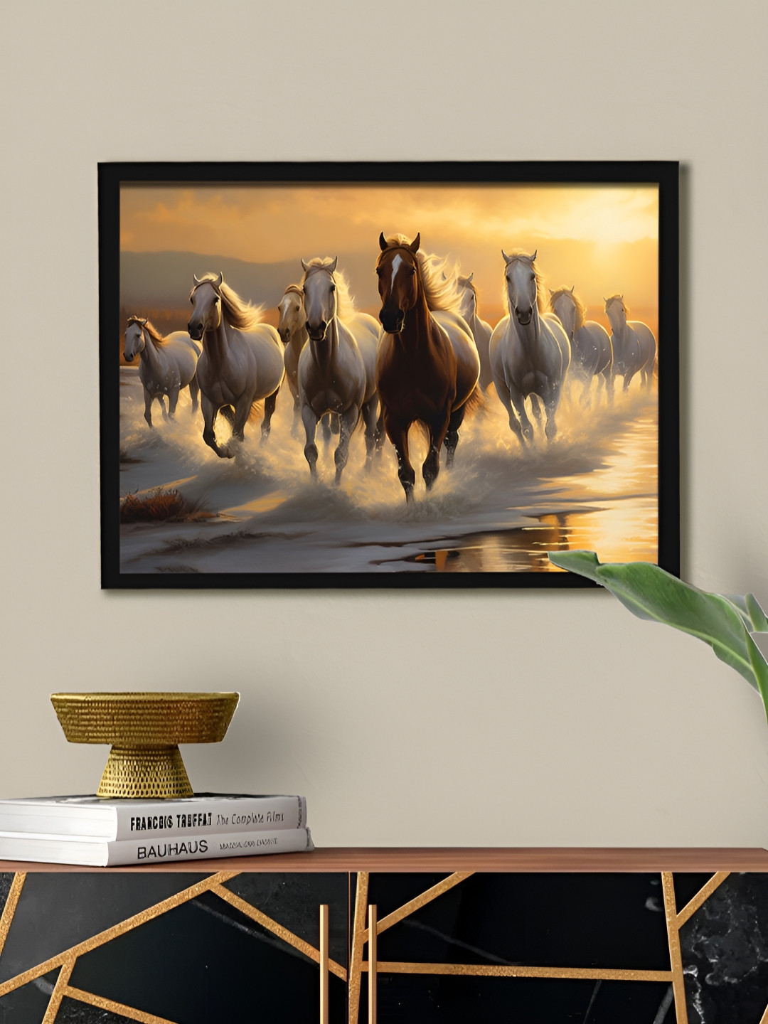 Art Street Nine Multicolour Running Horses Vastu Feng Shui Wall Painting