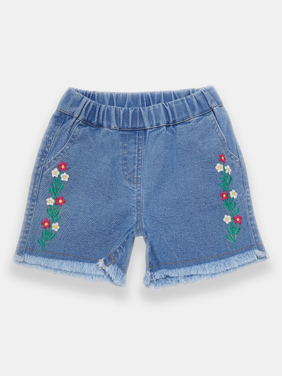 Creative Kids Girls Floral Embroidered Denim Shorts