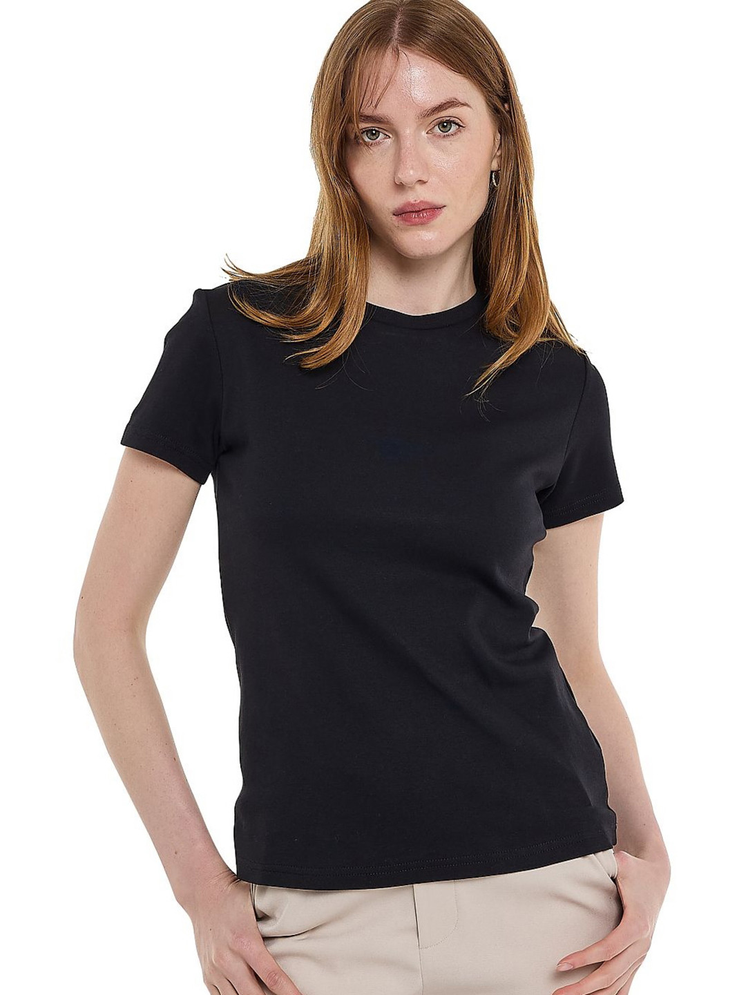 BCBG Round Neck Relaxed Fit Crop Pure Cotton Casual T-shirt