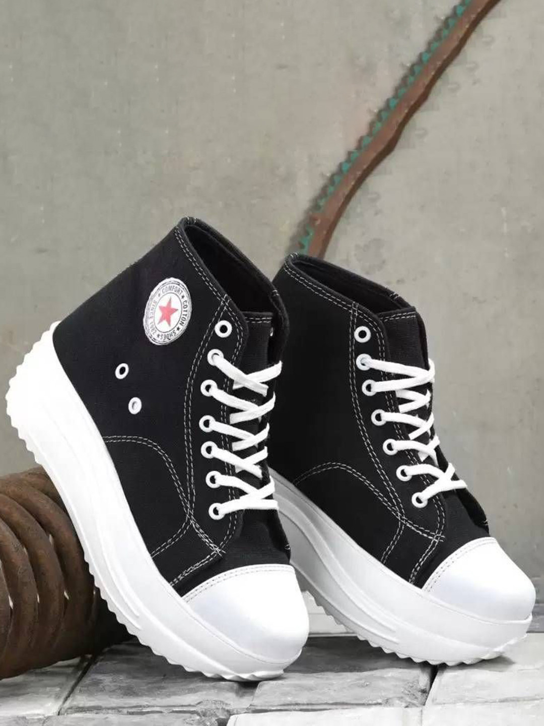 SHOE LAB S_Mota Blk Canvas Shoes  _37 Women Colourblocked Lace-Up Sneakers