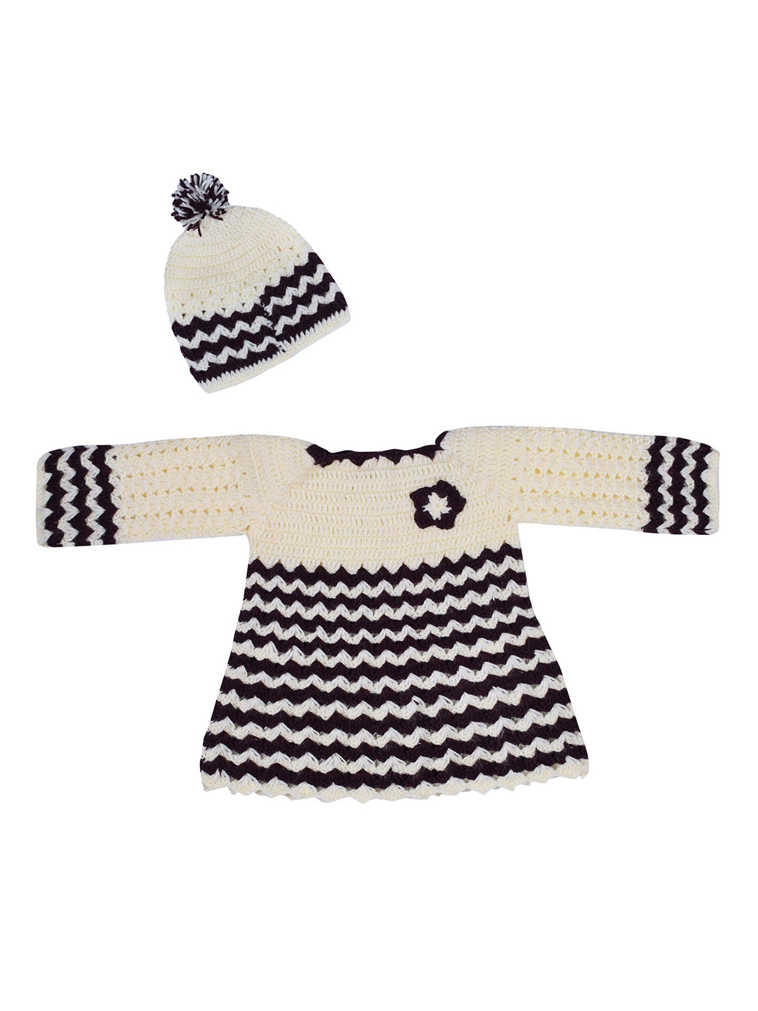 Mmaisha Girls Crochet Woolen A-line Dress With Beanie
