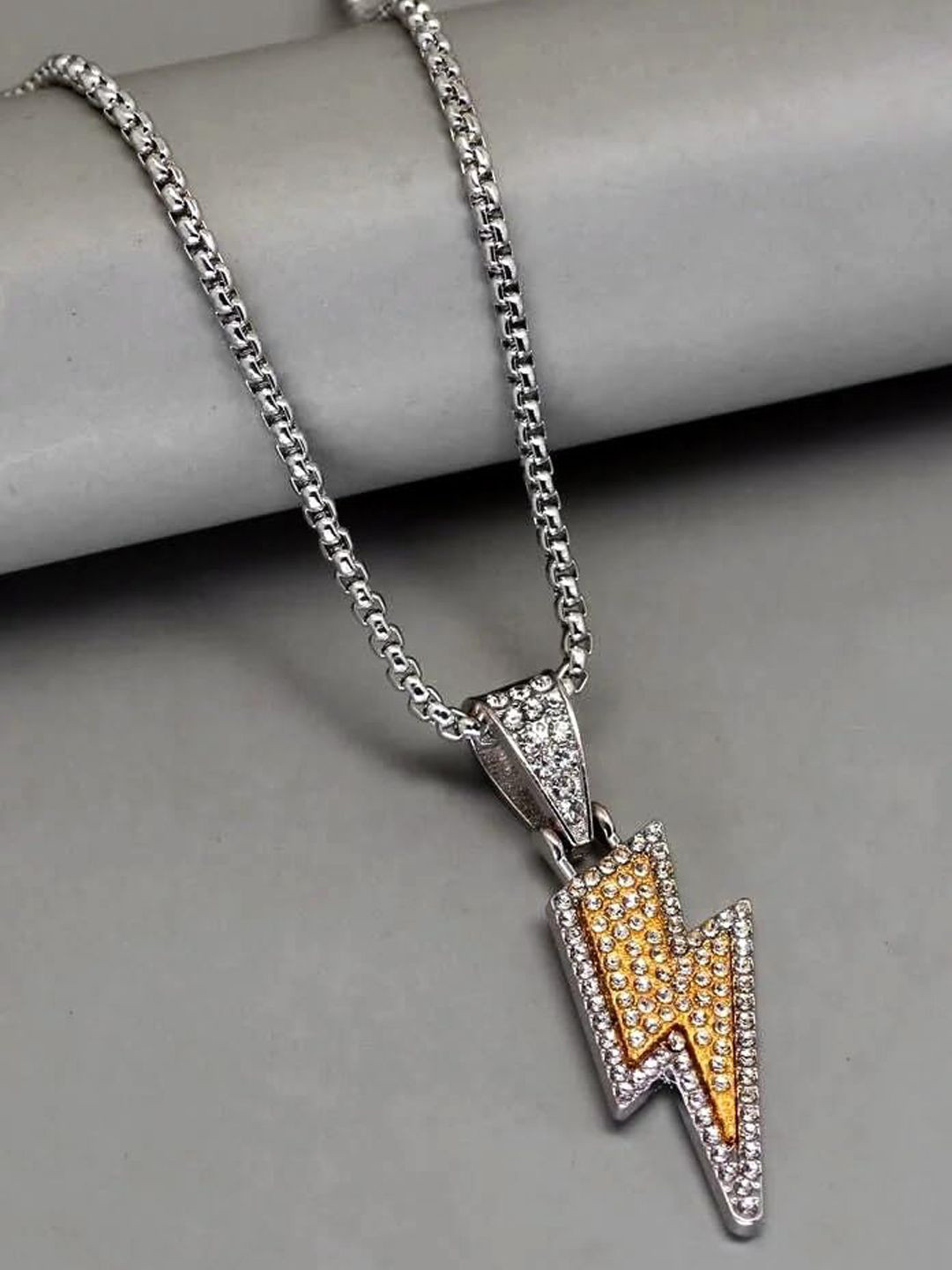 Krelin Silver-Plated Stones-Studded Lightning Thunder Flash Charm With Chain