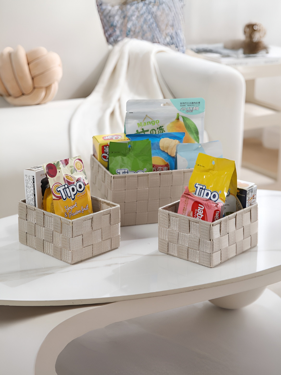 HOKIPO Beige 3 Pieces Desk Organisers