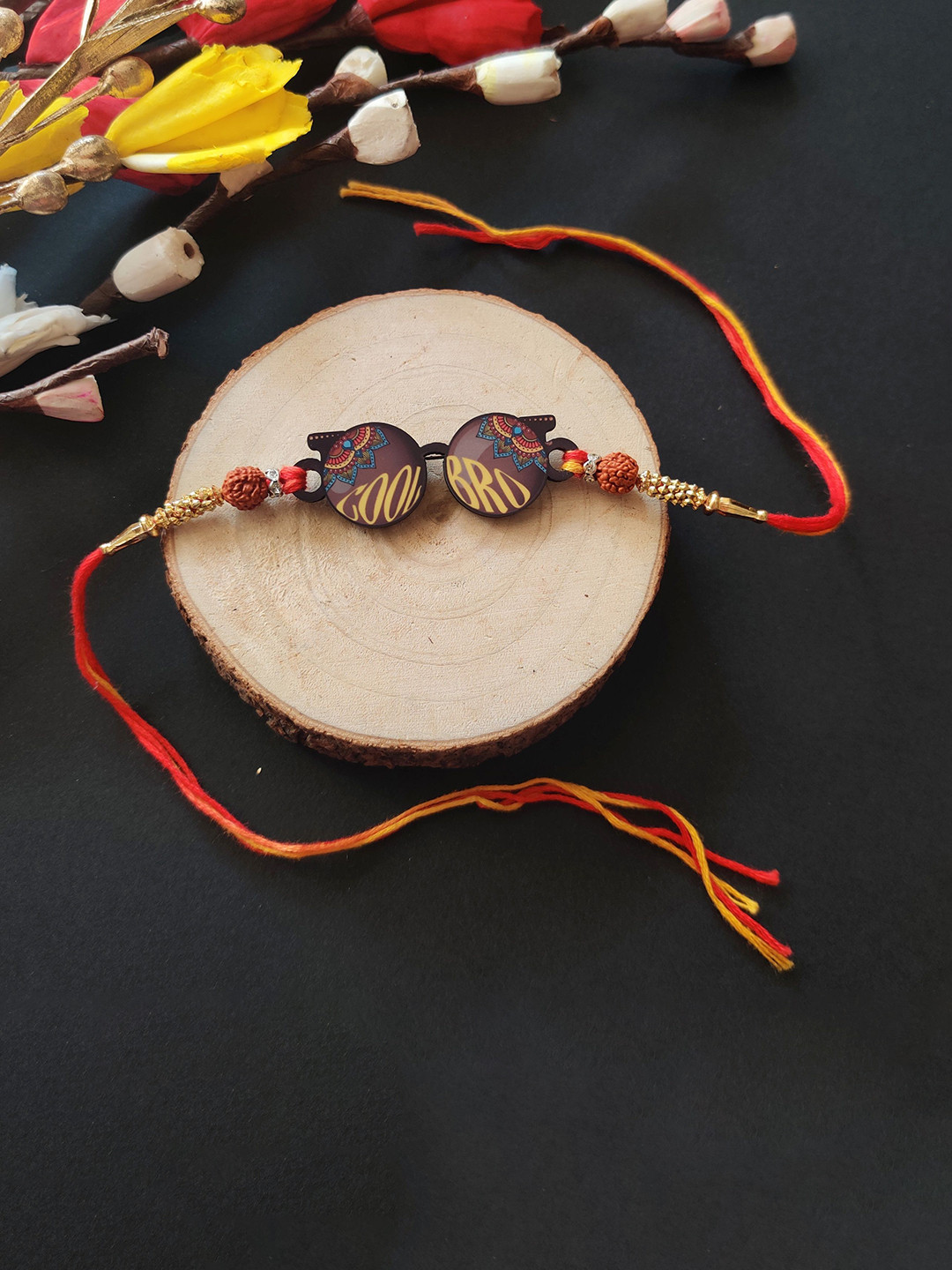 Bhai Please Cool Bro Rudraksha Beaded Wooden Thread Rakhi