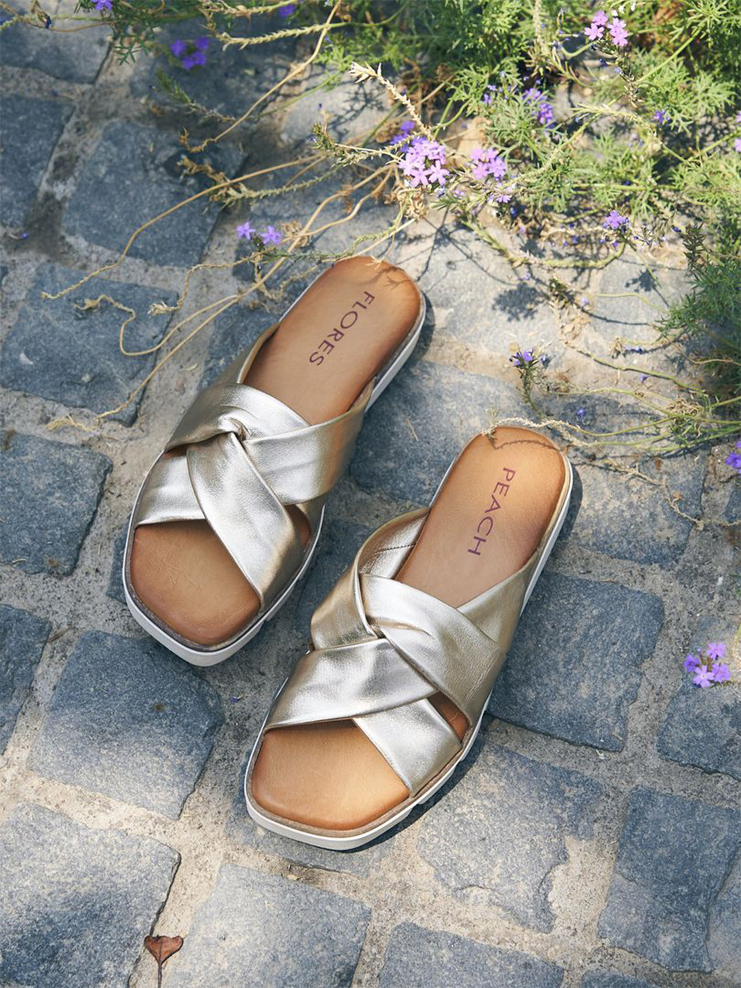 Peach Flores Women Lisbon Leather Open Toe Flats