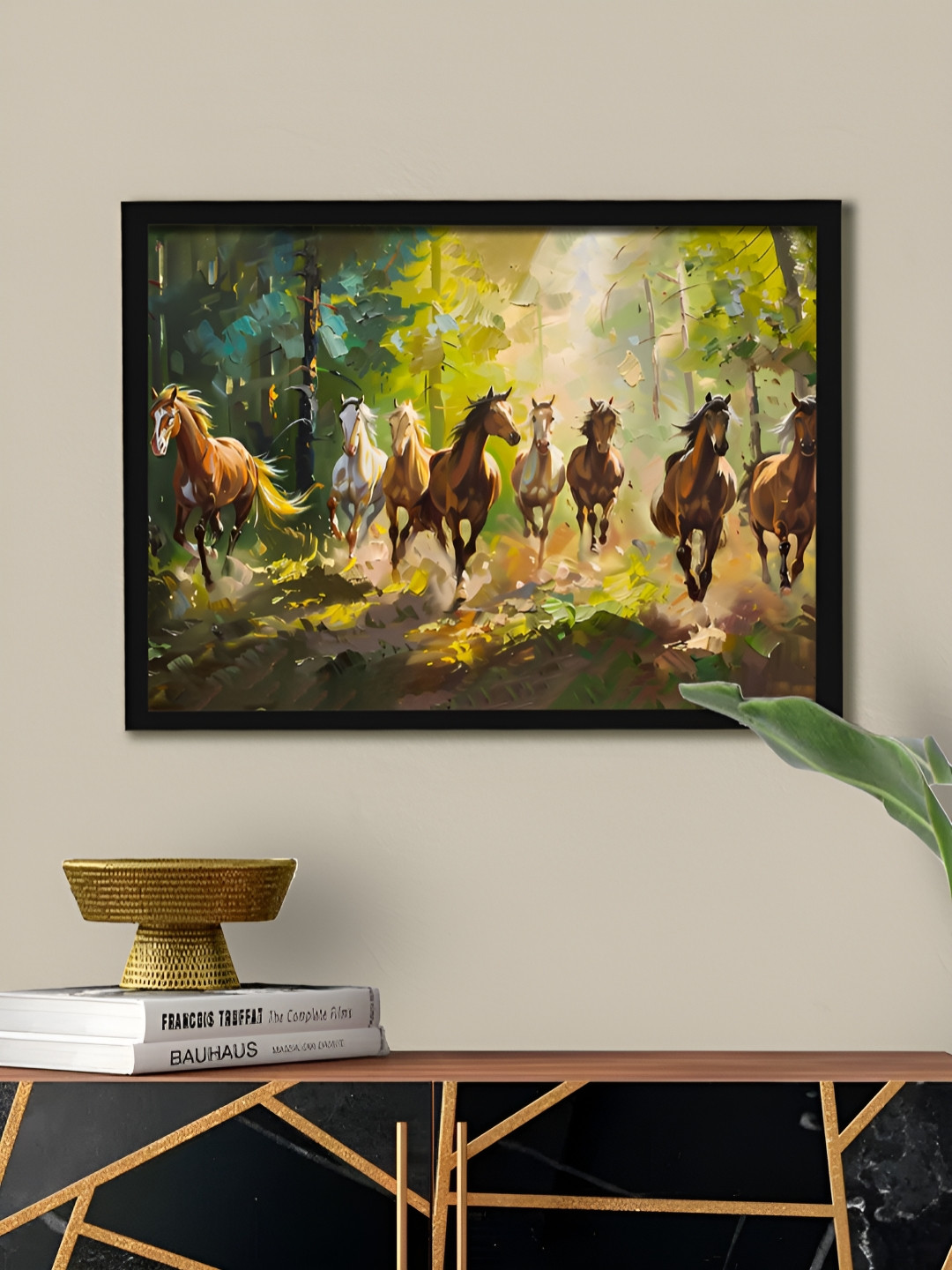 Art Street Green & Brown Eight Running Horses Vastu Feng Shui Wall Art