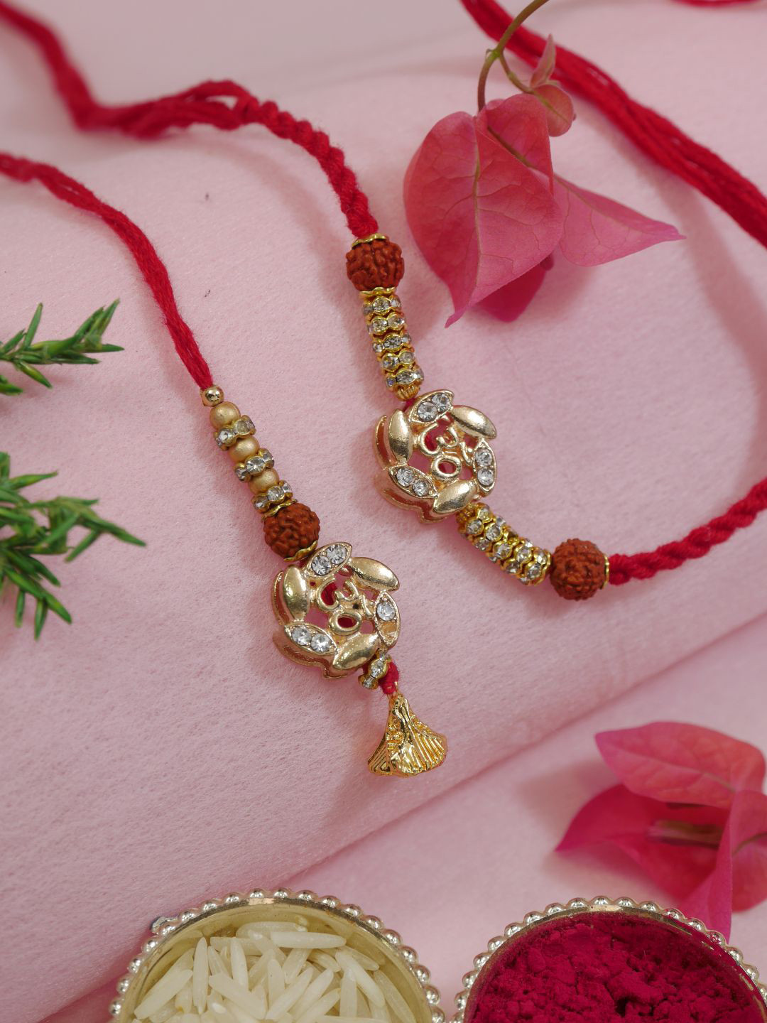 I Jewels Designer Set O f 2 Om Hanging Bhaiya Bhabhi Lumba Rakhi Bracelet