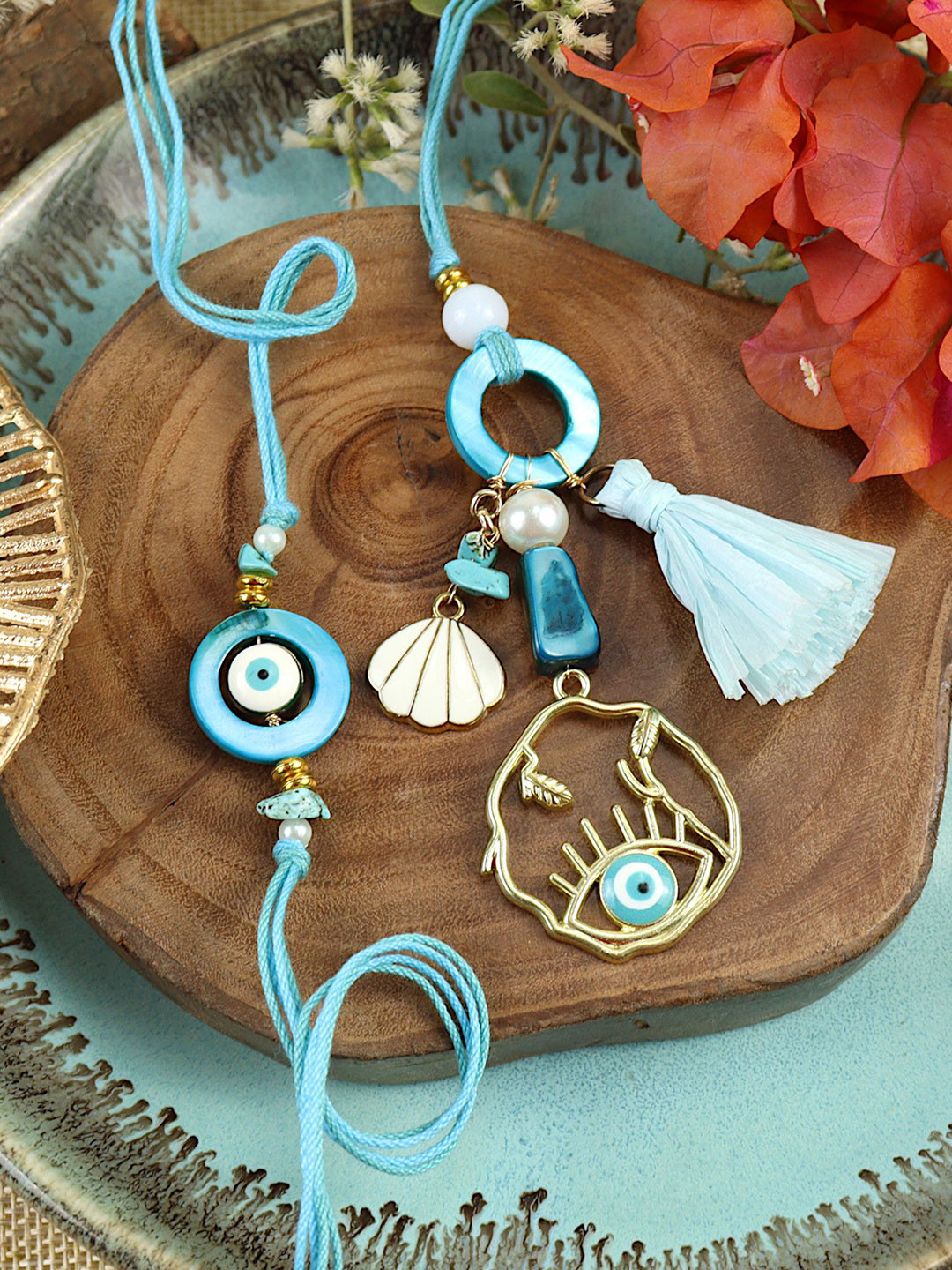 Asthetika Evil Eye Charms Bhaiya Bhabhi Rakhi Pair with Roli Chawal
