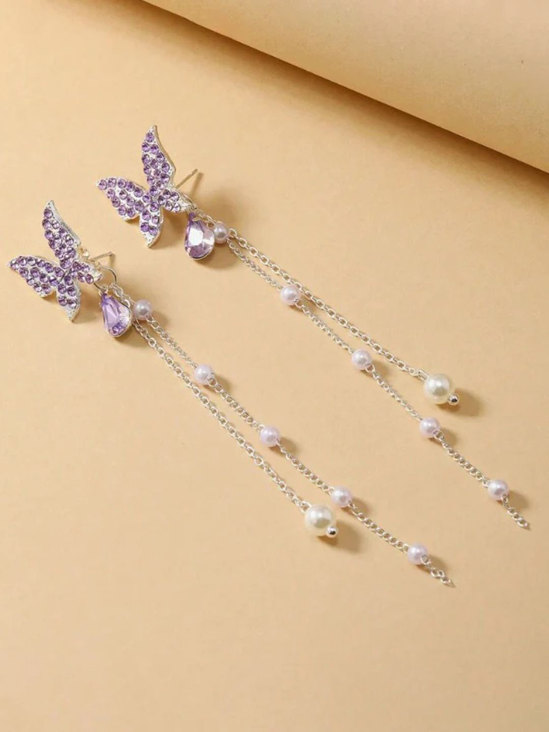 styledose Korean Silver-Plated American Diamond Studded Contemporary Drop Earrings