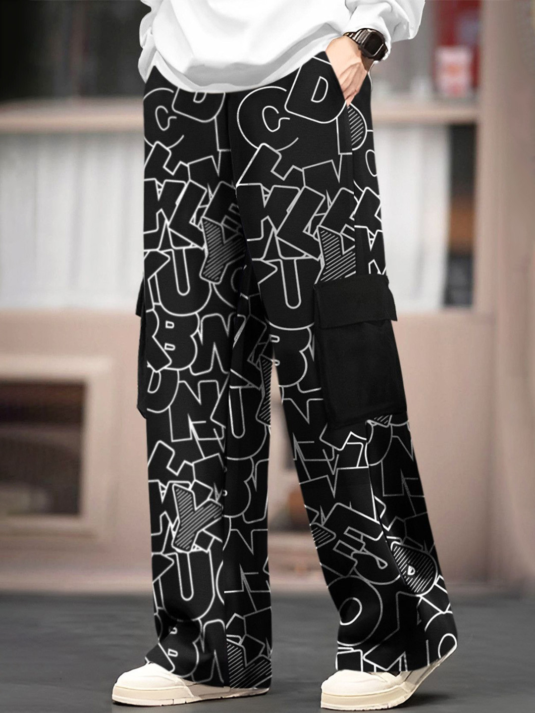 TRIPR Men Printed Mid-Rise Cargo Track Pants