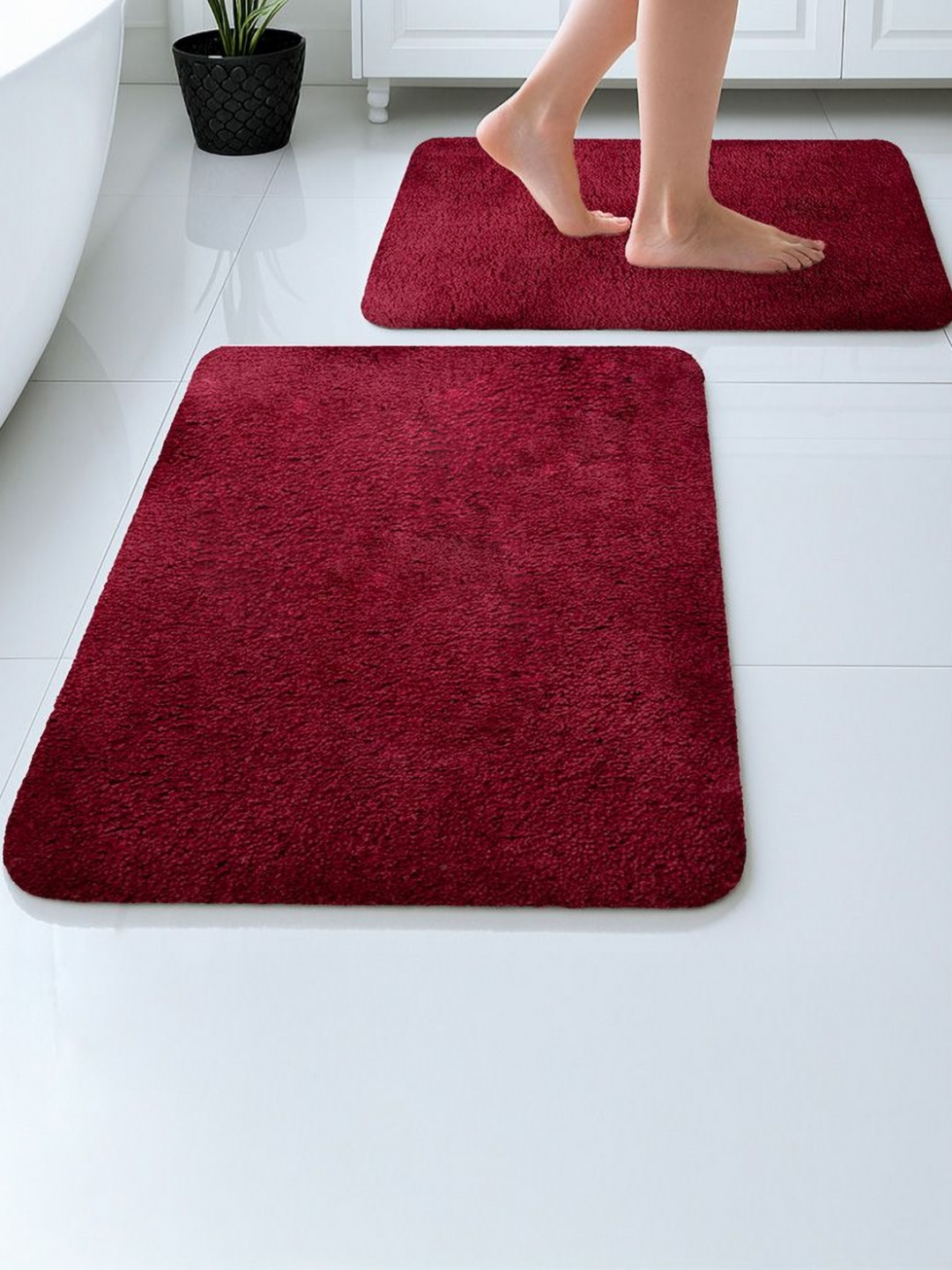 Pano Maples 2Pcs Red Anti-Skid Super-Absorbent Quick-Drying 1200-GSM Bath Rugs