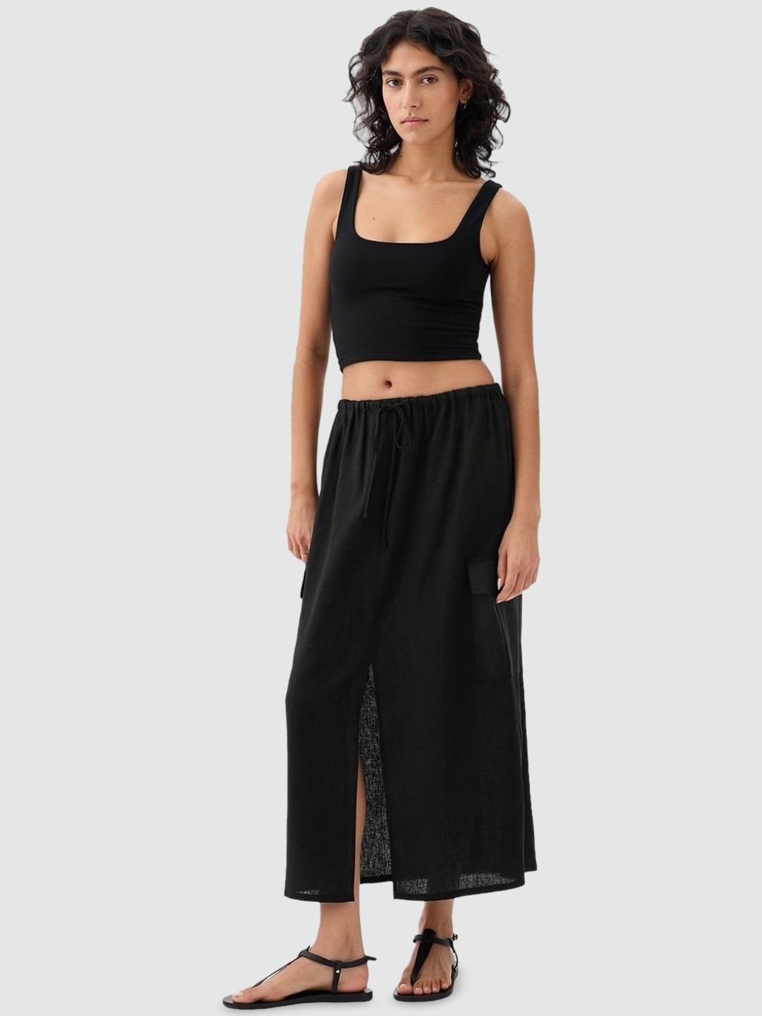 GAP Drawstring Straight Maxi Skirt With Flap Pockets