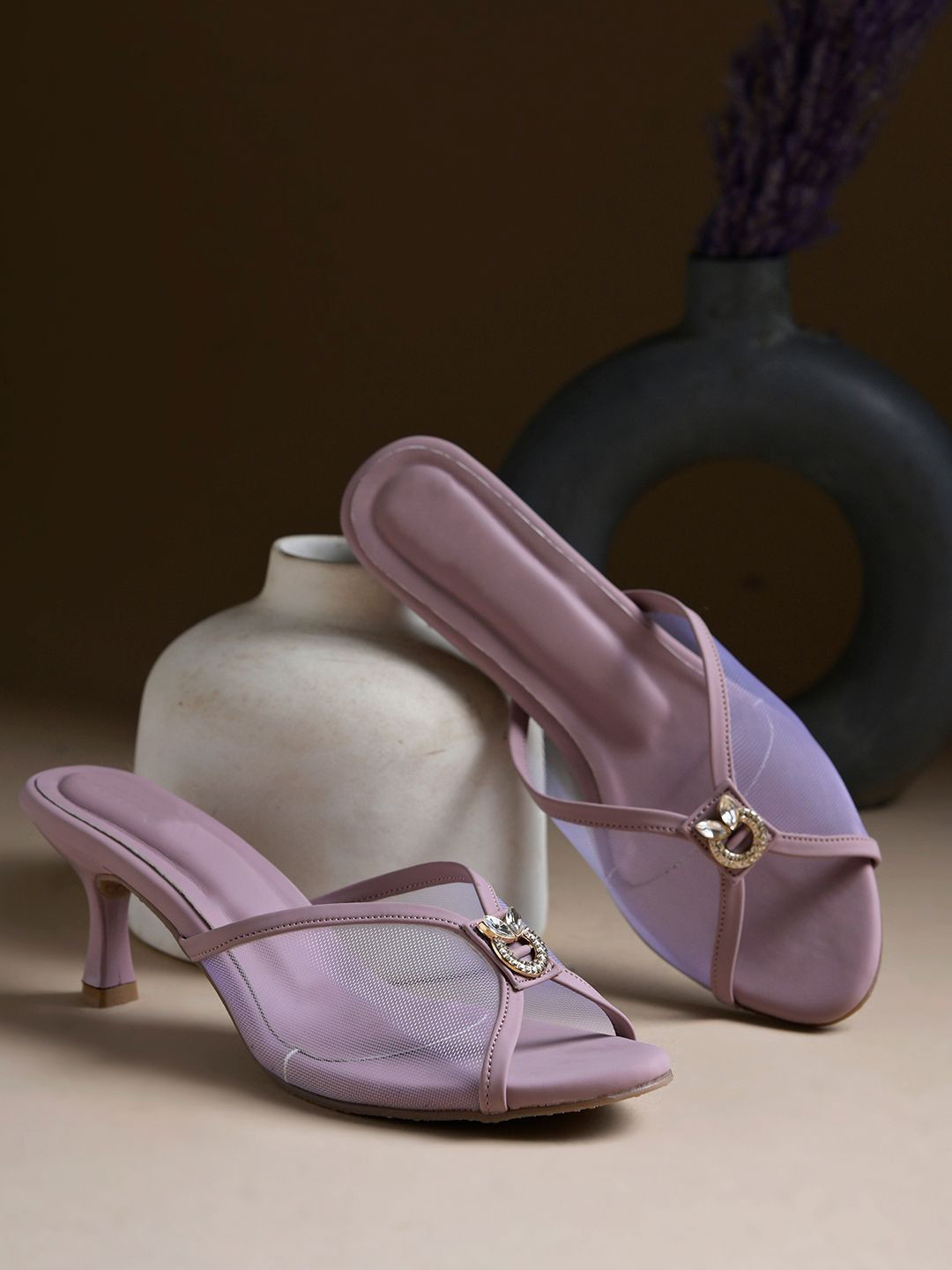 Froh Feet Women Embellished Kitten Heel Peep Toes