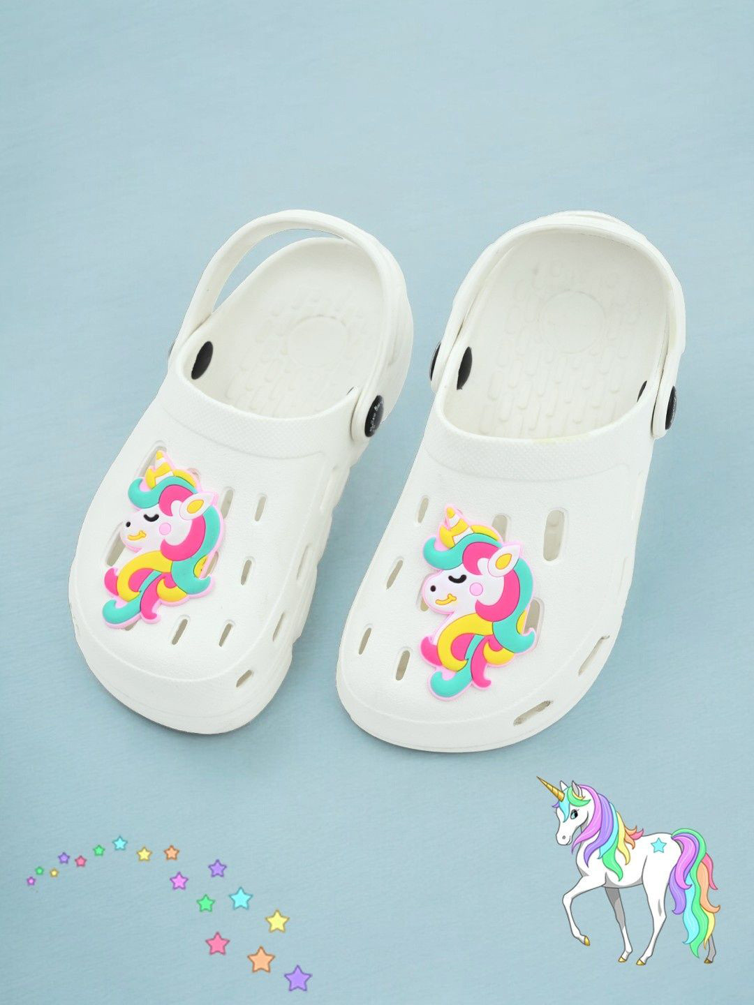 Yellow Bee Girls Rainbow Unicorn Charm Clogs