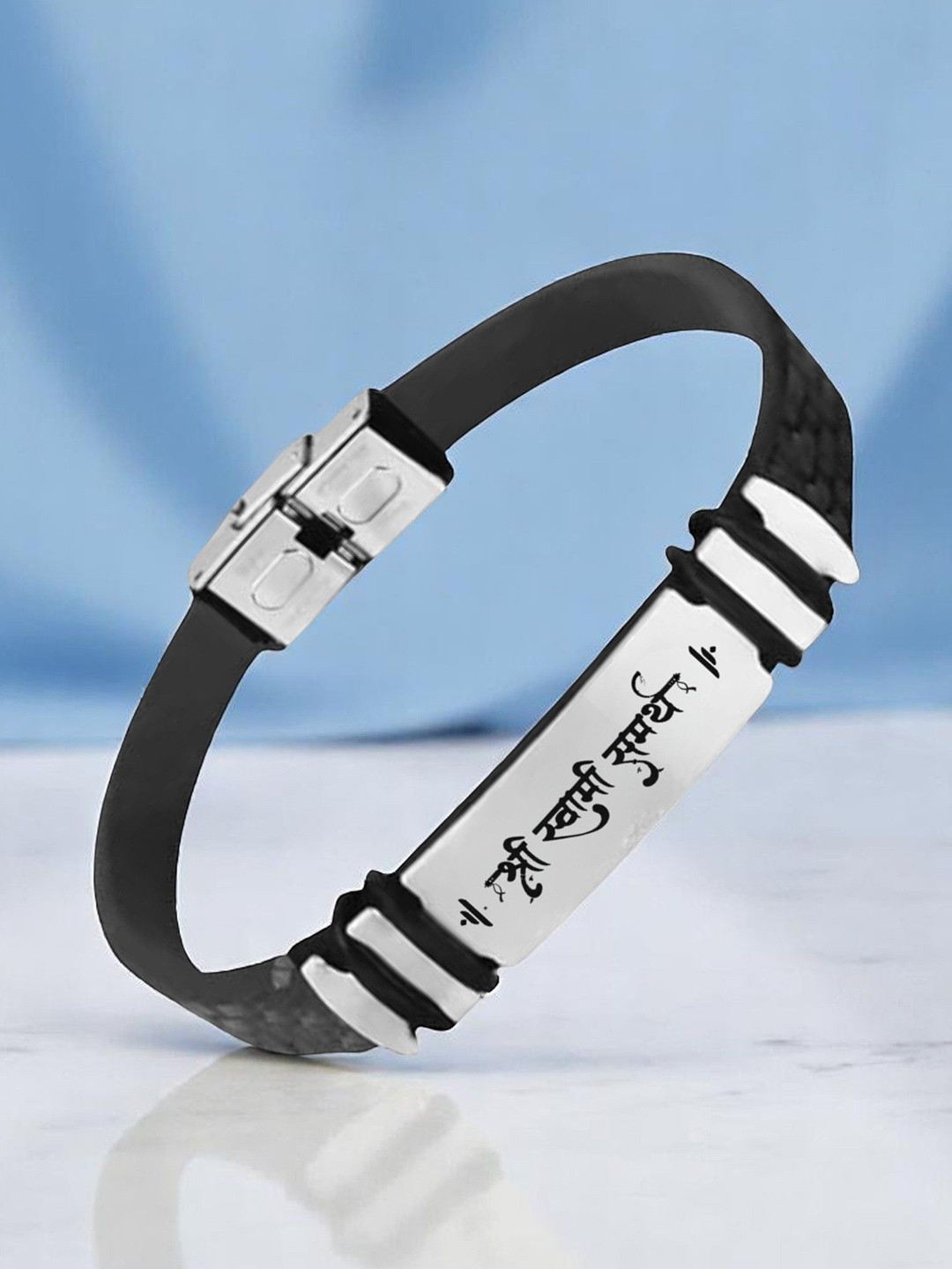 M Men Style Unisex Silver-Plated Stainless Steel Leather Weave Wraparound Bracelet
