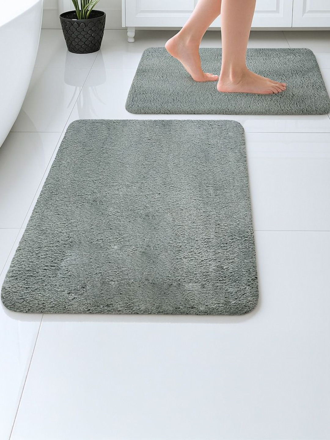 Pano Maples 2Pcs Grey Anti-Skid Super-Absorbent Quick-Drying 1200-GSM Bath Rugs