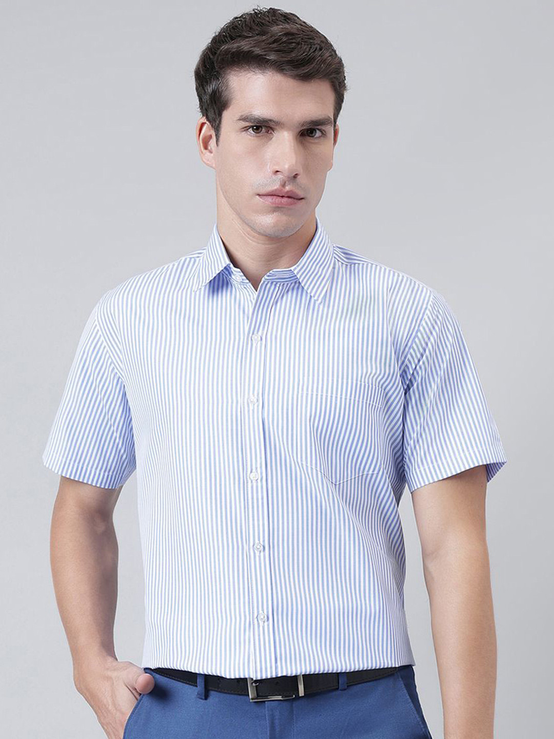 ACCOX Comfort Vertical Striped Short Sleeves Cotton Formal Shirt