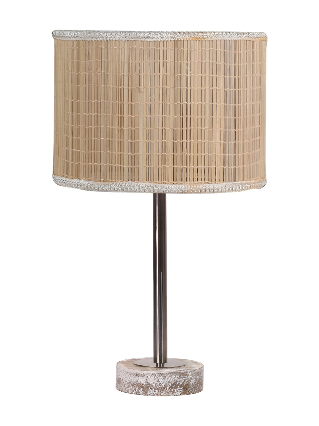 Aura Beige & Steel Textured Metal Cylindrical Shaped Table Lamp