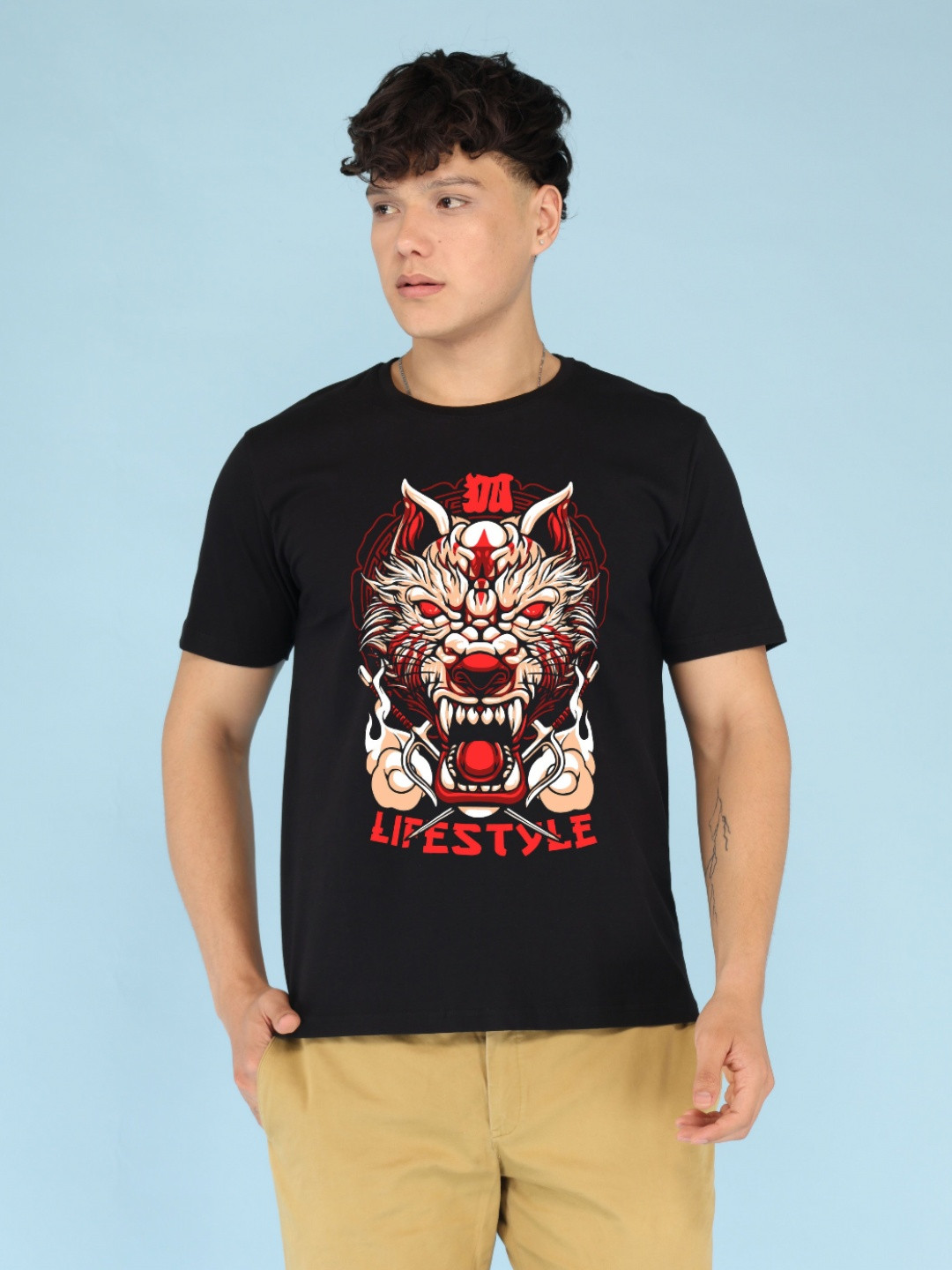 BRAWNY BATTLER Graphic Printed Round Neck Pure Cotton T-Shirt