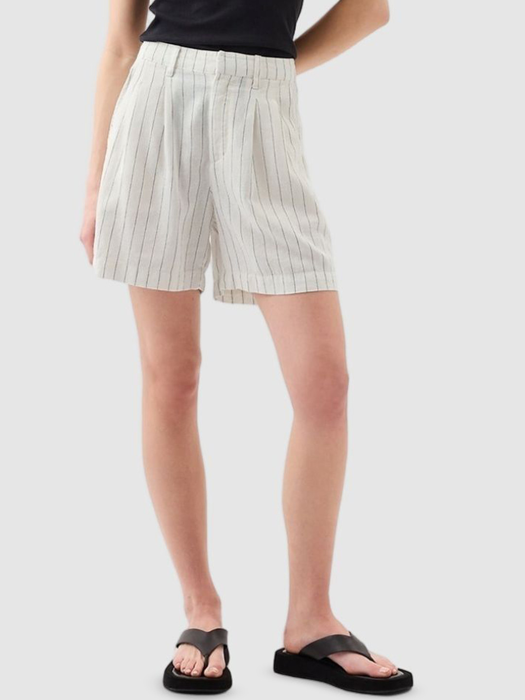 GAP Women Striped High Rise Pleated Shorts