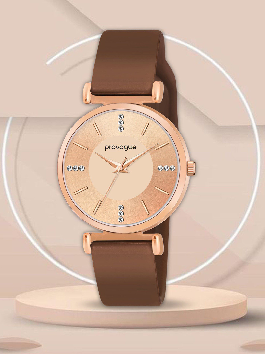 Provogue Women Brass Patterned Round Patterned Reset Time Analogue Watch PR-LR020-RG-BRW