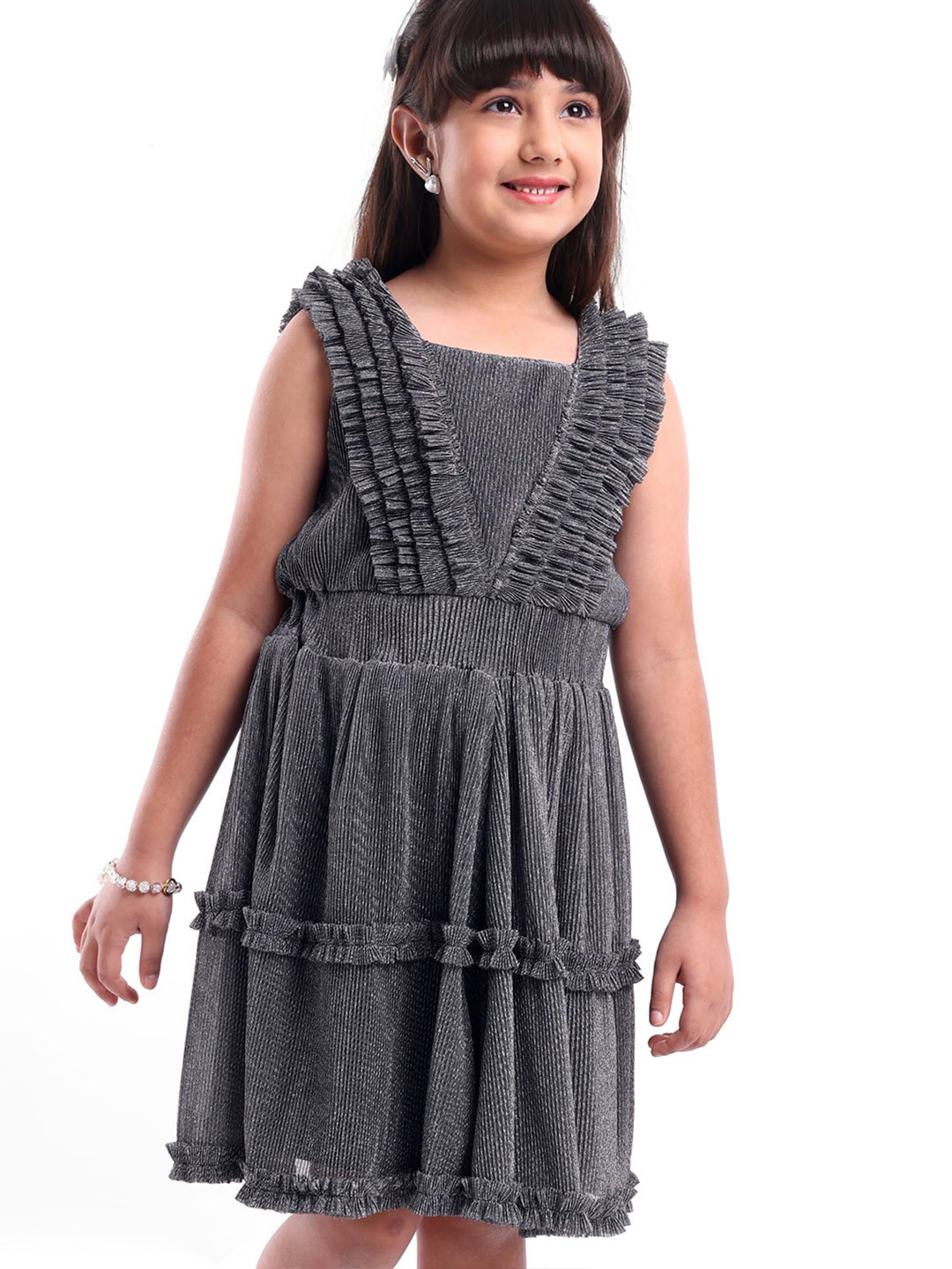 ARIAS By LARA DUTTA Kids Girls Square Neck Fit & Flare Ruffles Dress
