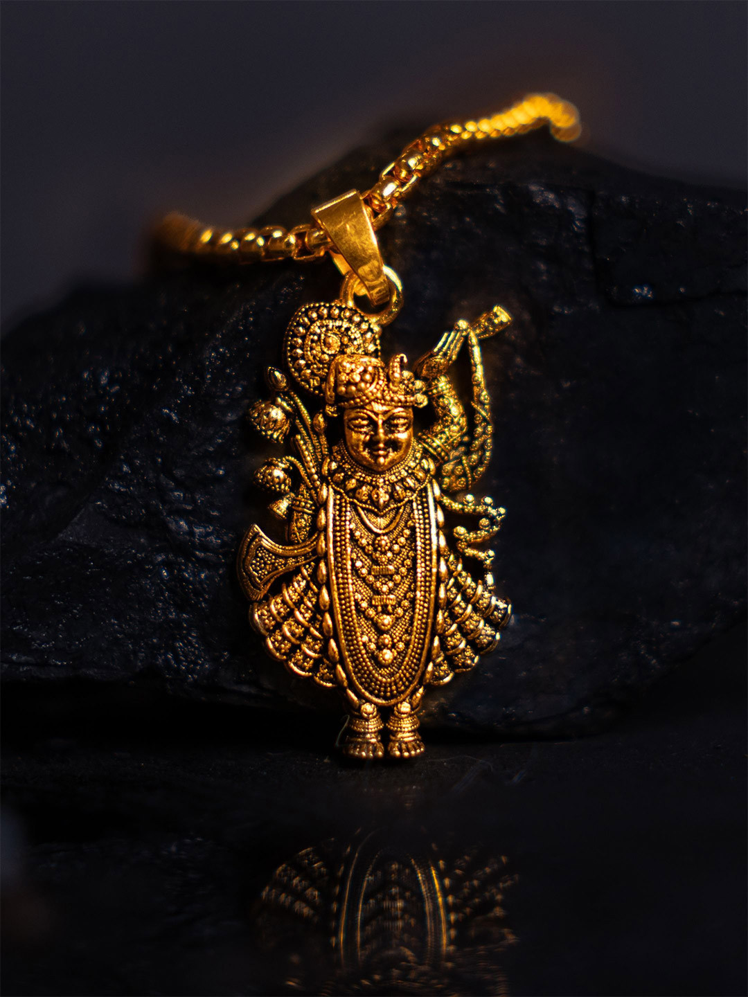 Japam Gold Plated Nathdwara Krishan-Shaped Pendant With Chain
