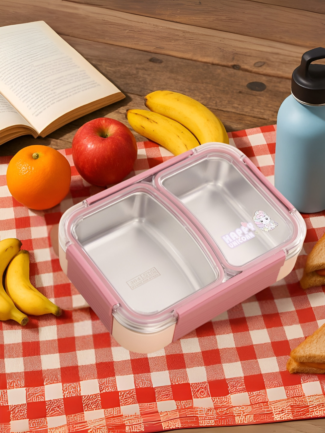 Myntra Elegant Homes Pink Stainless Steel Dishwasher Safe Lunch Box 860ML